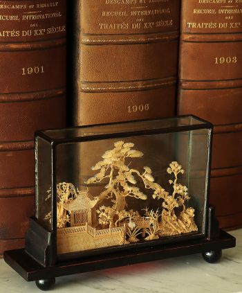 Antyczna dekoracyjna chińska diorama rzęźba w drewnie krajobraz antyk Empire Antyki warszawa kraków gdańsk dekoracje wnętrz dodatki