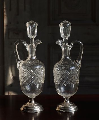 Antyczne kryształowe karafki srebrne francuskie XIXw #antyki #antiques #empireantyki