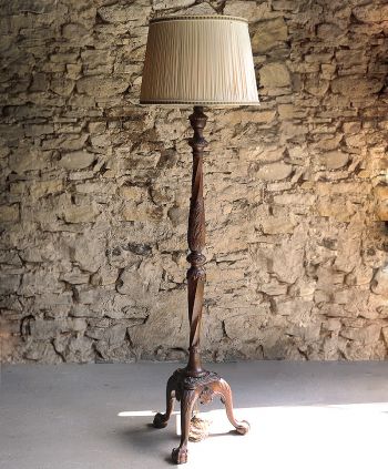 Antyczna lampa podłogowa w stylu chippendale z abażurem sklep online Empire Antyki warszawa kraków gdańsk poznań katowice #antyki