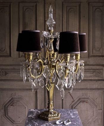 Francuska lampka nocna świecznik kryształowy z mosiądzu antyk
