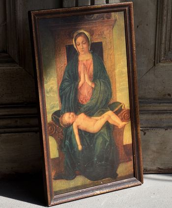 Oleodruk w drewnianej ramie Madonna Venezia #antyki #dekoracje #decorativeantiques