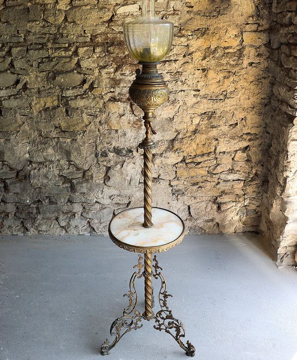 Antyczne francuska stojąca lampa naftowa z brązu złoconego pałacowa XIXw Empire Antyki dekoracje #decorativeantiques