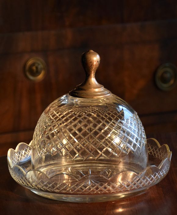 Antyczny dekoracyjny pojemnik kryształowy wykończony srebrem na owoce patera talerz XIXw Francja